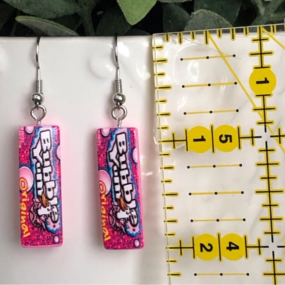 New Bubble Yum Gum Candy Dangling Oversized Handmade Earrings Kids Funny Party - Picture 3 of 3